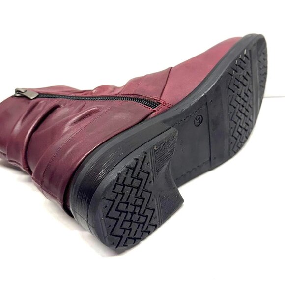 MIZ MOOZ SOFT RUCHED LEATHER BOOTIE SIDE ZIP WINE 37EU / 7US NEW Z-129 - Picture 3 of 5